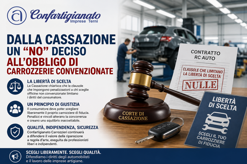 Al momento stai visualizzando DALLA CASSAZIONE UN “NO” NETTO ALL’OBBLIGO DI CARROZZERIE CONVENZIONATE