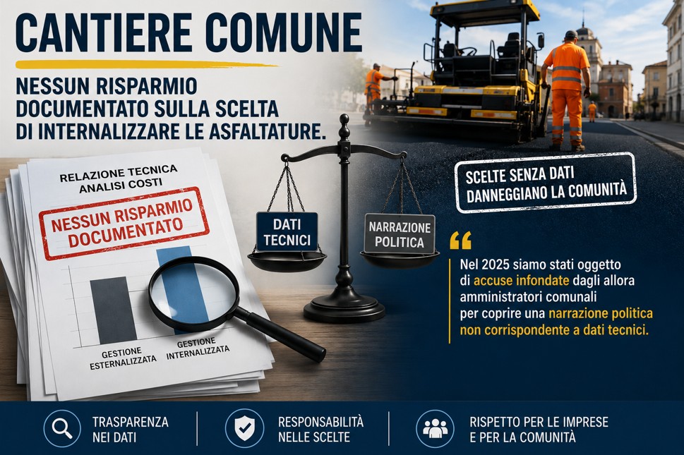 Al momento stai visualizzando “Cantiere Comune”: Nessun risparmio documentato sulla scelta di internalizzare le asfaltature. – Confartigianato Terni: «Nel 2025 siamo stati oggetto di accuse infondate dagli allora amministratori comunali per coprire una narrazione politica non corrispondente a dati tecnici.