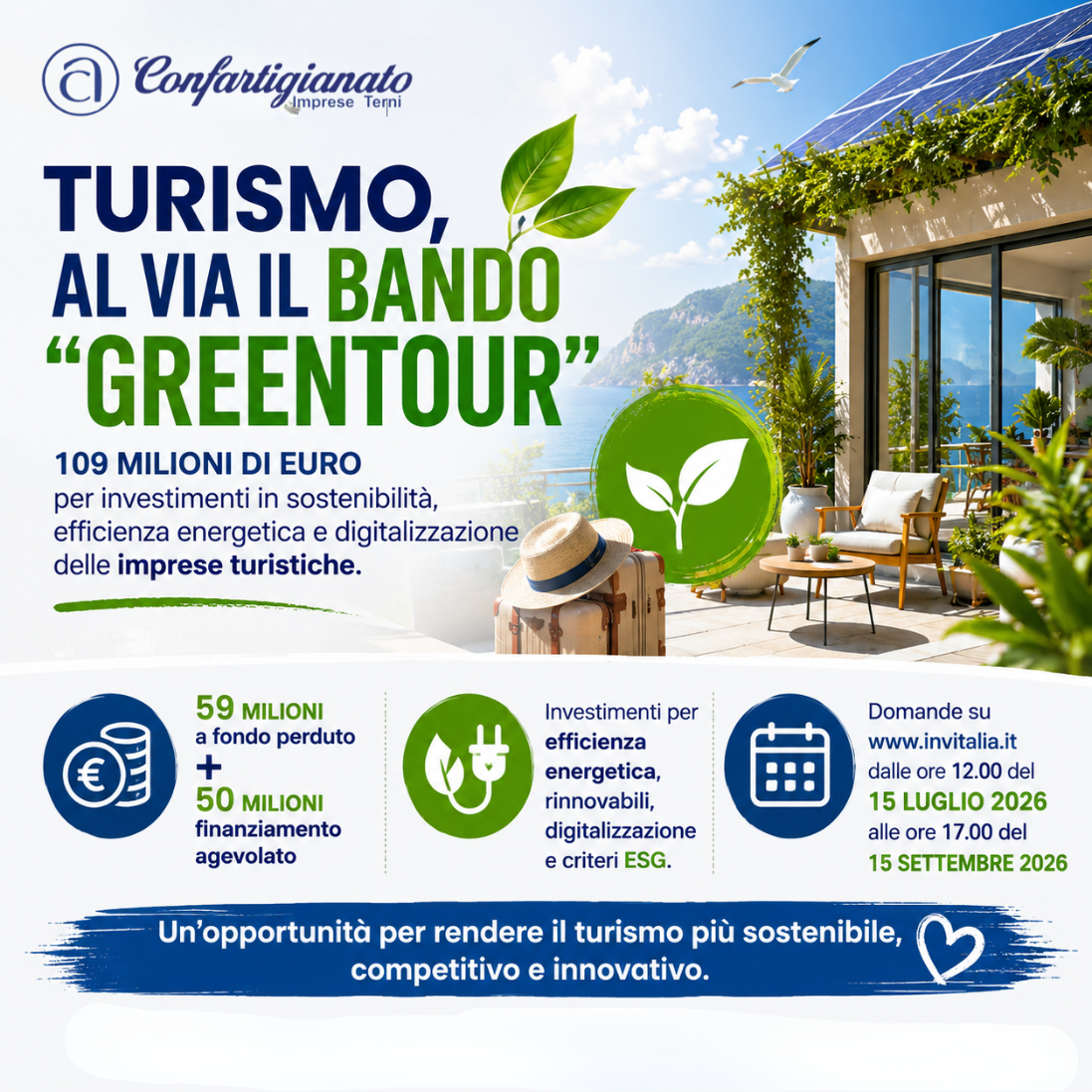 Al momento stai visualizzando TURISMO, AL VIA IL BANDO “GREENTOUR”: 109 MILIONI DI EURO PER INVESTIMENTI IN SOSTENIBILITÀ ED EFFICIENZA ENERGETICA