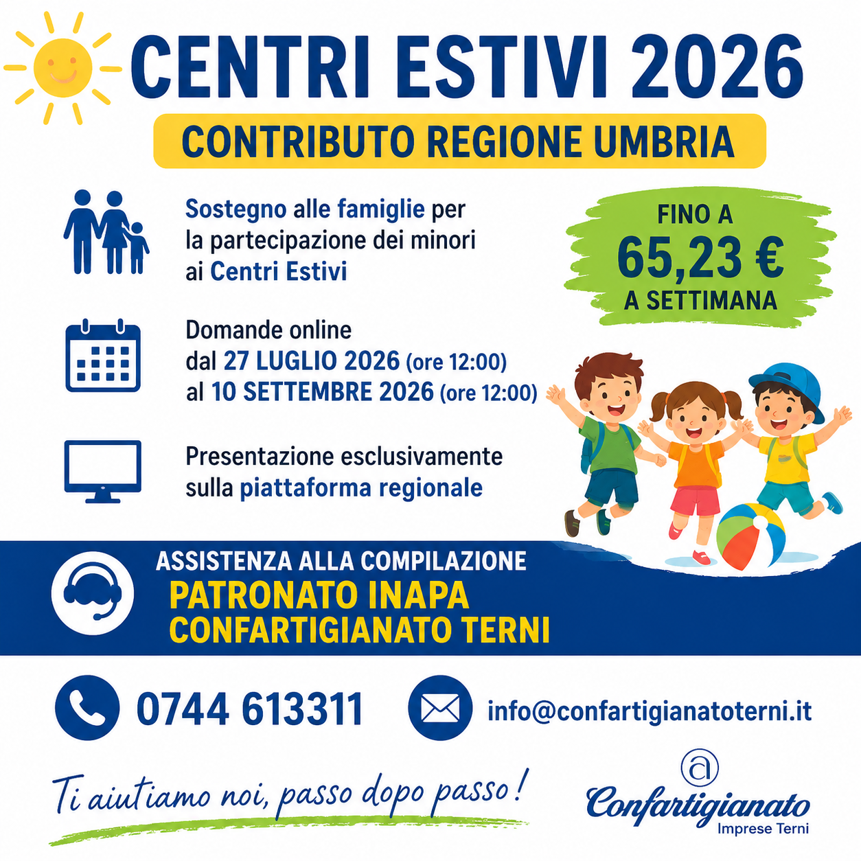 Al momento stai visualizzando Contributo Regione Umbria per i Centri Estivi 2026: assistenza alla compilazione della domanda presso il Patronato INAPA Confartigianato Terni