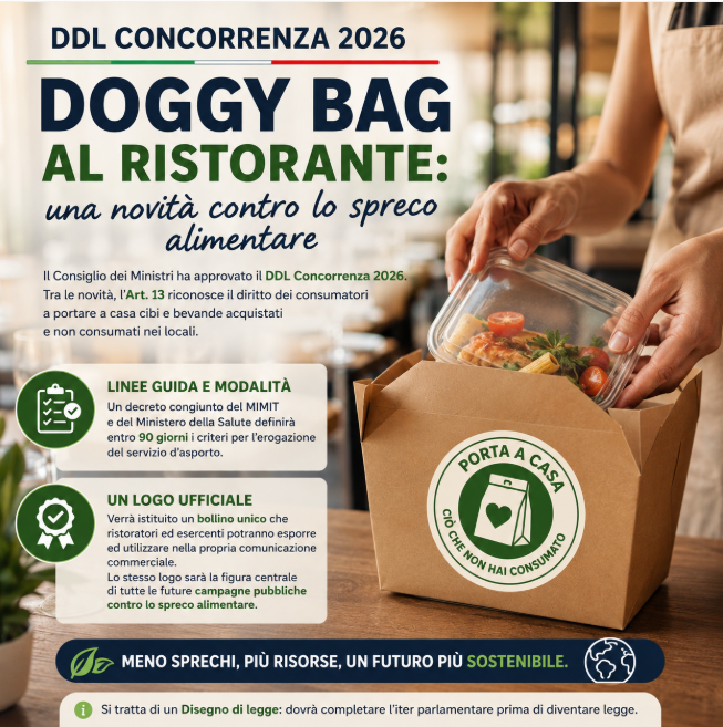 Al momento stai visualizzando DDL Concorrenza 2026: arriva il diritto alla “doggy bag” al ristorante